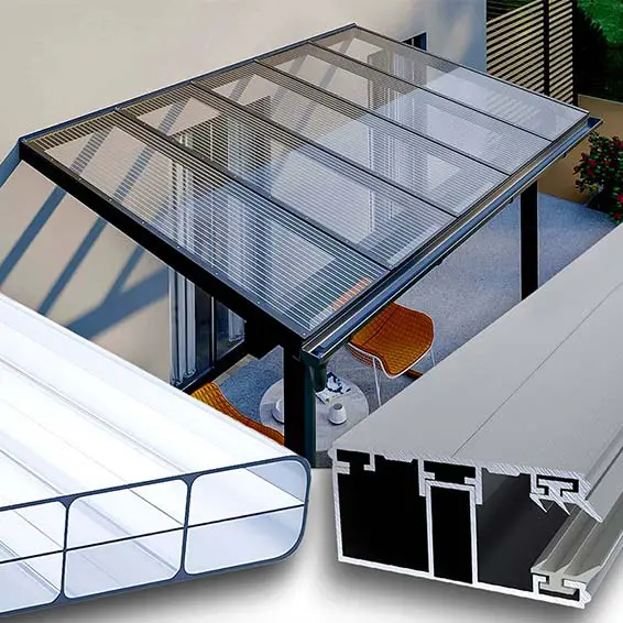 Terrassenüberdachung Mit 16 Mm Doppelstegplatten In Klarer, Farbloser Ausführung Mit 3-Fach-Struktur Und Aluminiumkonstruktion, Von Stegplattenversand