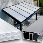 Terrassenüberdachung mit 16 mm Doppelstegplatten in Weiß Opal X-Struktur und Aluminiumkonstruktion, von Stegplattenversand.