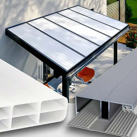 Terrassenüberdachung mit 16 mm Doppelstegplatten in Weiß Opal mit 3-fach-Struktur, Aluminiumkonstruktion und Gummidichtungen, von Stegplattenversand