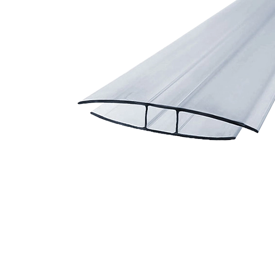 H-Profil aus PVC in Farblos zur Verbindung von zwei 4-6 mm Doppelstegplatten.