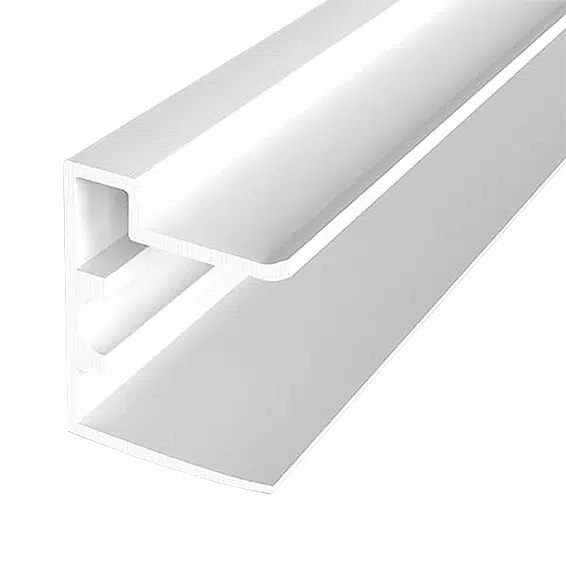 U Profil mit Tropfkante aus weißem Aluminium für 16 mm Stegplatten, sorgt für effektiven Wasserablauf und schützt die Plattenkanten