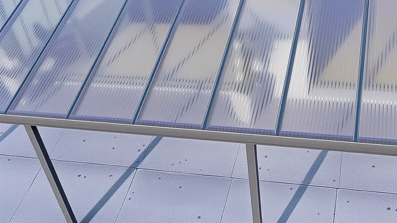 Terrassenüberdachung Aus Aluminium Mit Durchsichtigen Doppelstegplatten, Modernes Design Und Lichtdurchlässige Konstruktion