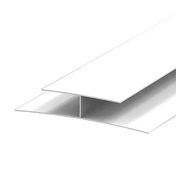 Weißes PVC H-Profil für die Verlegung von PVC-Paneelen.