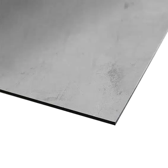 Detailansicht der ALUCOM® Design Alu Verbundplatte in Beton Metallic, 3 mm, zeigt die strukturierte Oberfläche mit metallischem Schimmer