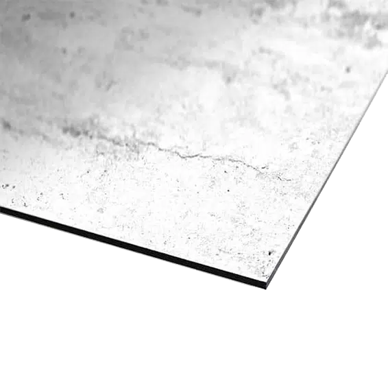 Detailansicht der ALUCOM® Design Alu Verbundplatte in Travertin Weiß, 3 mm, zeigt die feine Maserung und die elegante Oberfläche