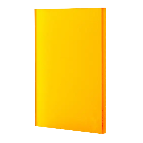 Acrylglas GS Orange, 6 mm dick, beidseitig satiniert, transparent mit 54% Lichtdurchlässigkeit.