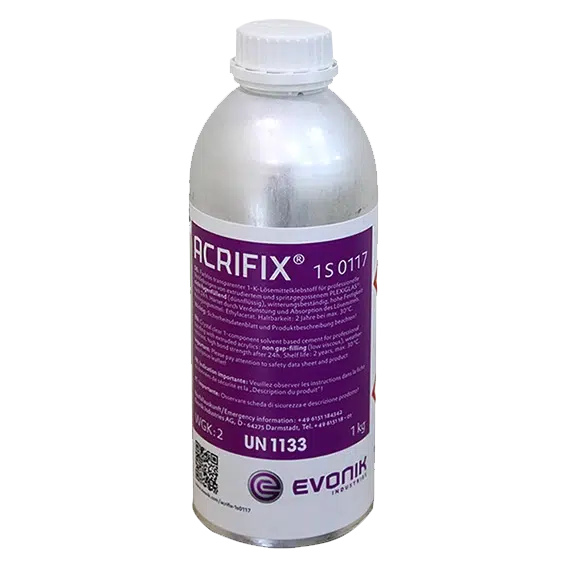 ACRIFIX® 117, hochwertiger 1-Komponenten-Klebstoff für Acrylglas, ideal für präzise und glasklare Verklebungen.