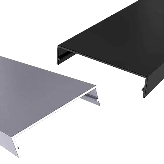 Zwei Klemmdeckel aus Aluminium für Doppelstegplattenprofile, in den Farben Pressblank und Anthrazit