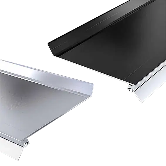 Zwei Aluminium-Wandanschlussprofile mit XXL-Dichtlippe für Doppelstegplatten- und Wellplatten-Überdachungen, in Pressblank und Anthrazit.